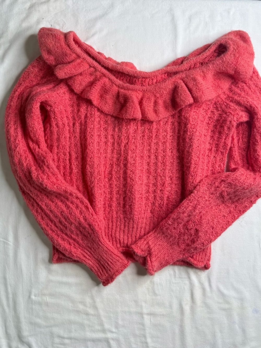 Off-Shoulder Ruffle Trim Sweater - Pink - Picture 4 of 8